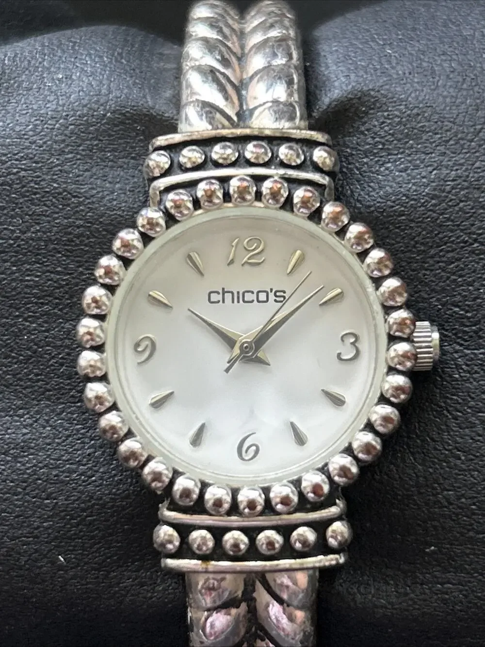 Chicos Silver Tone White Dial Women’s Cuff Watch